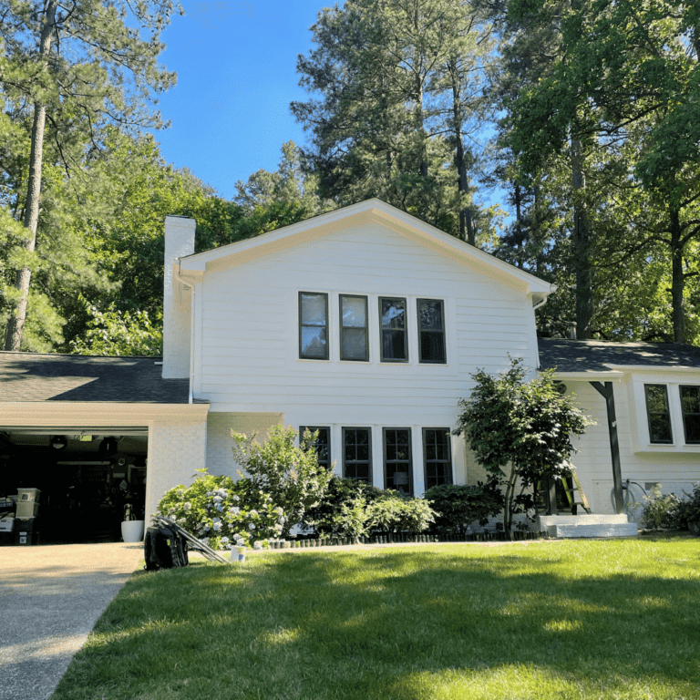 White exterior transformation in Raleigh, NC by Oak City Coatings