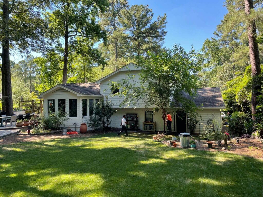 exterior paint project in Cary back of house with Oak City Coatings team