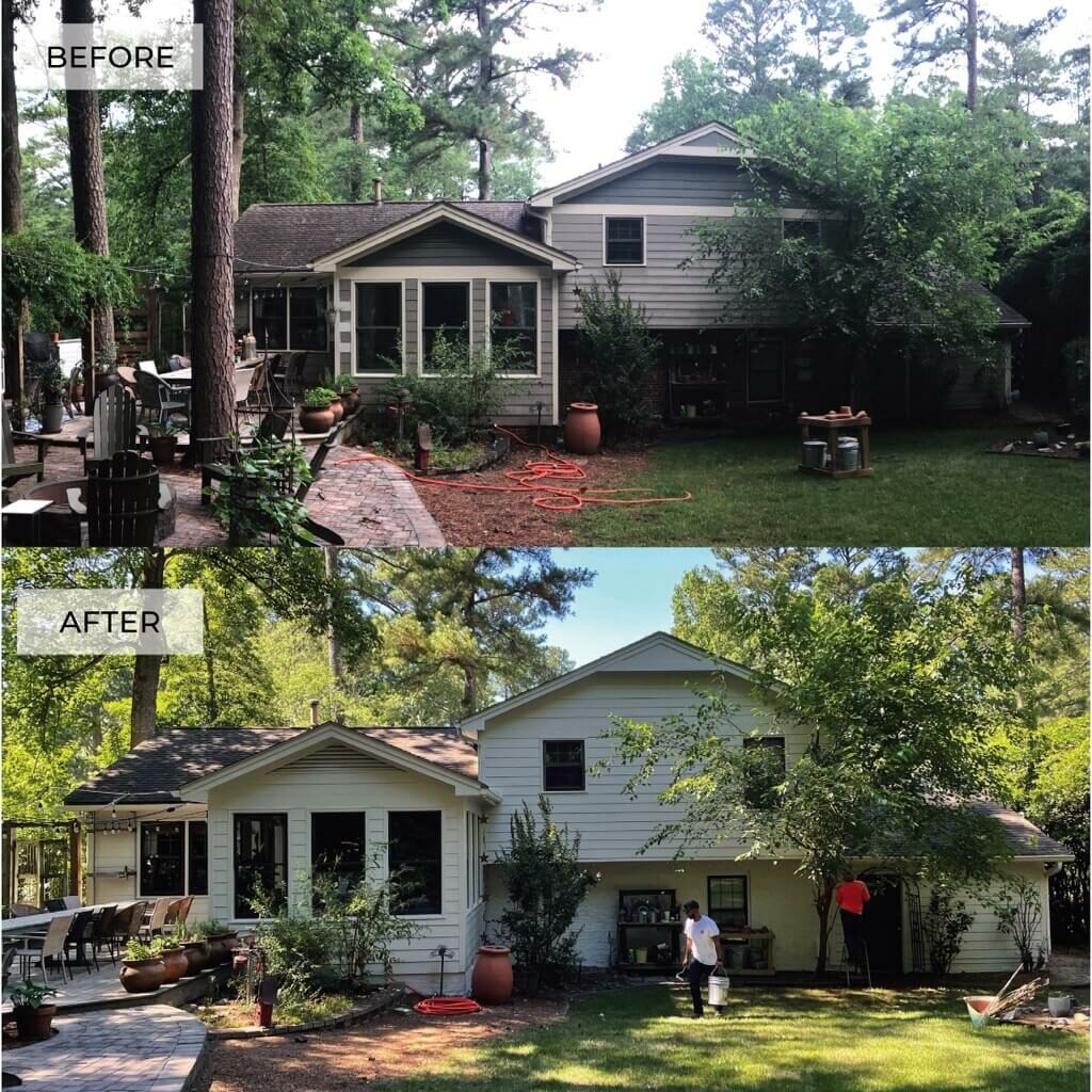 before and after exterior paint project in Cary, NC