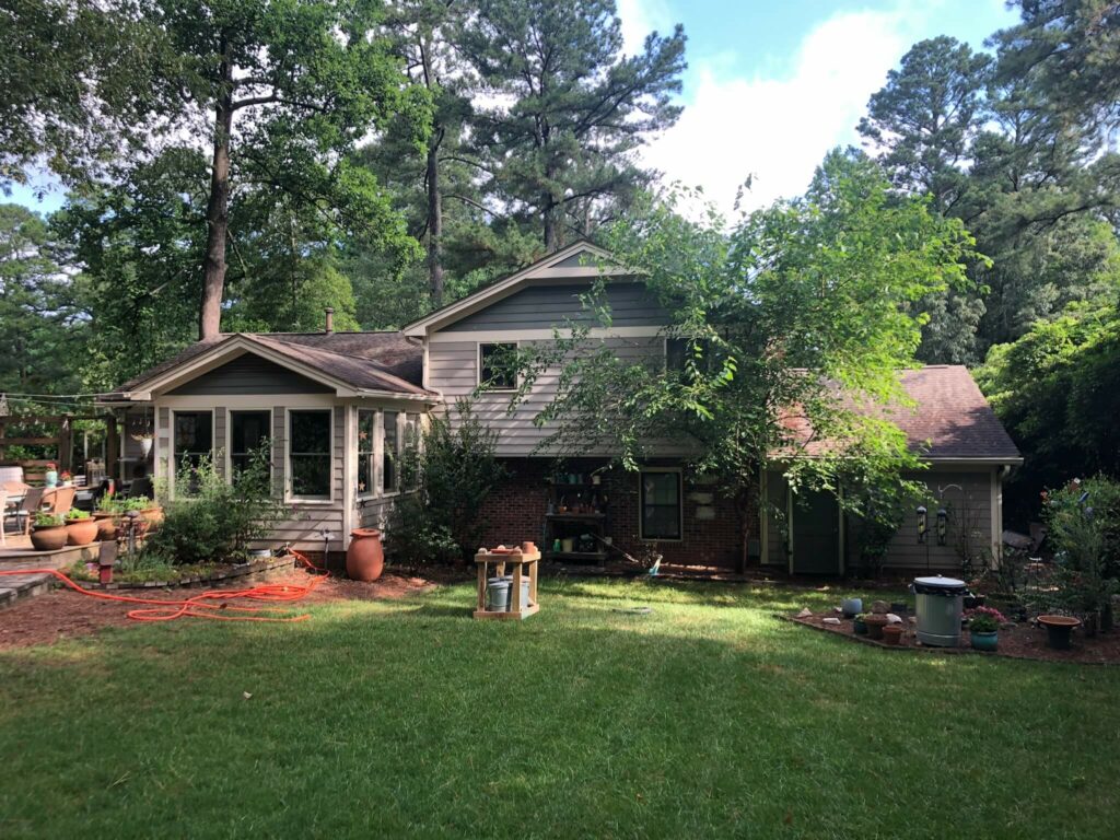 back of house before exterior house painting in Cary, NC