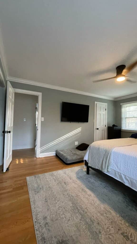 Bedroom painted in Magnetic Gray SW 7058 by Oak City Coatings