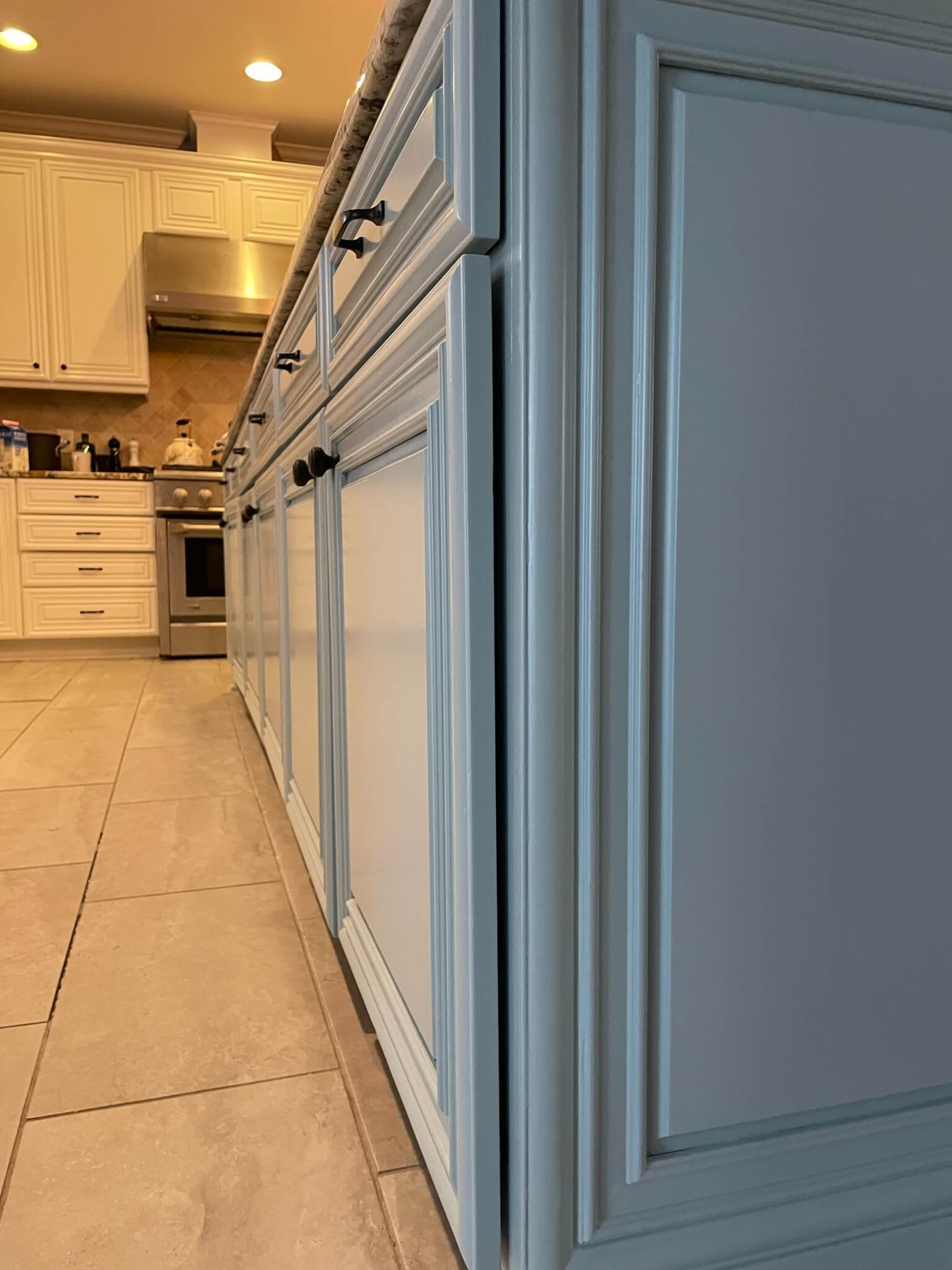 freshly painted cabinets in kitchen