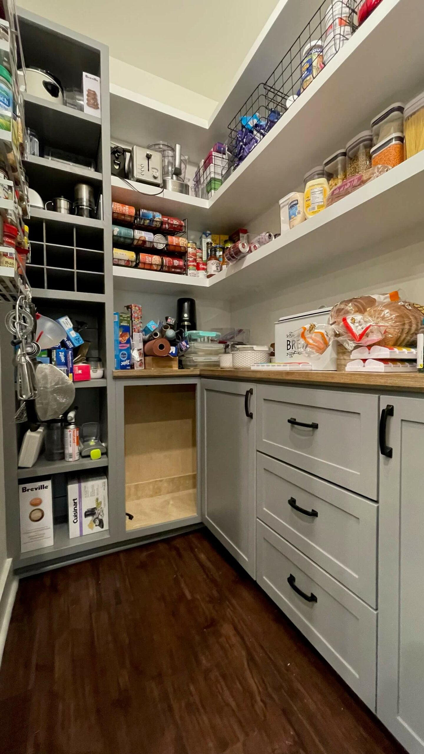 painted pantry with light gray paint