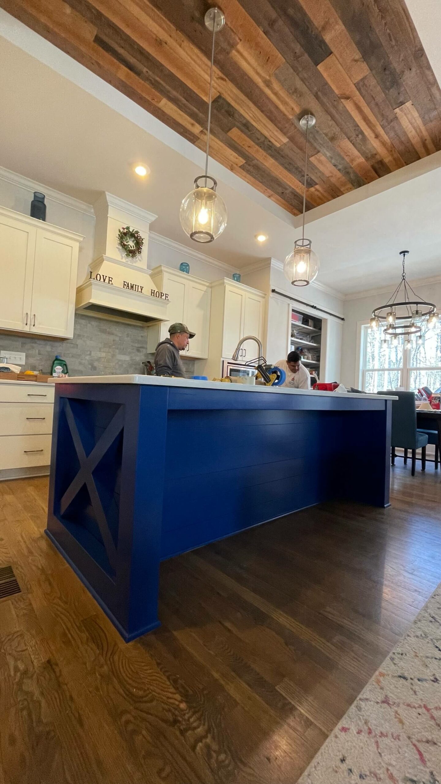 kitchen island painted blue
