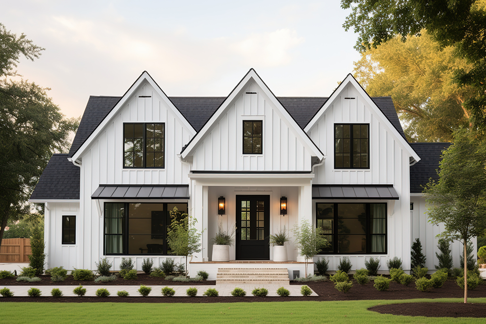 Classic White exterior paint color with black roof