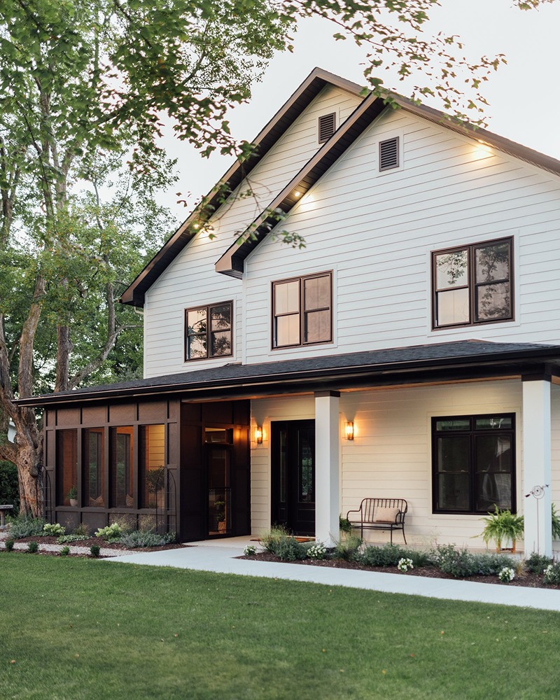Cream exterior paint color with black roof