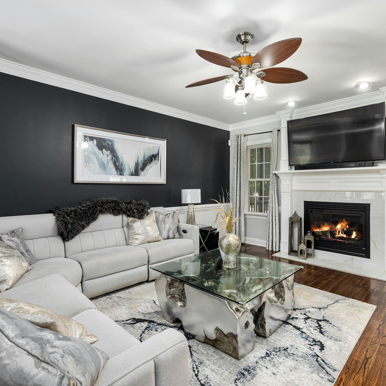 charcoal accent wall in living room in Raleigh, NC