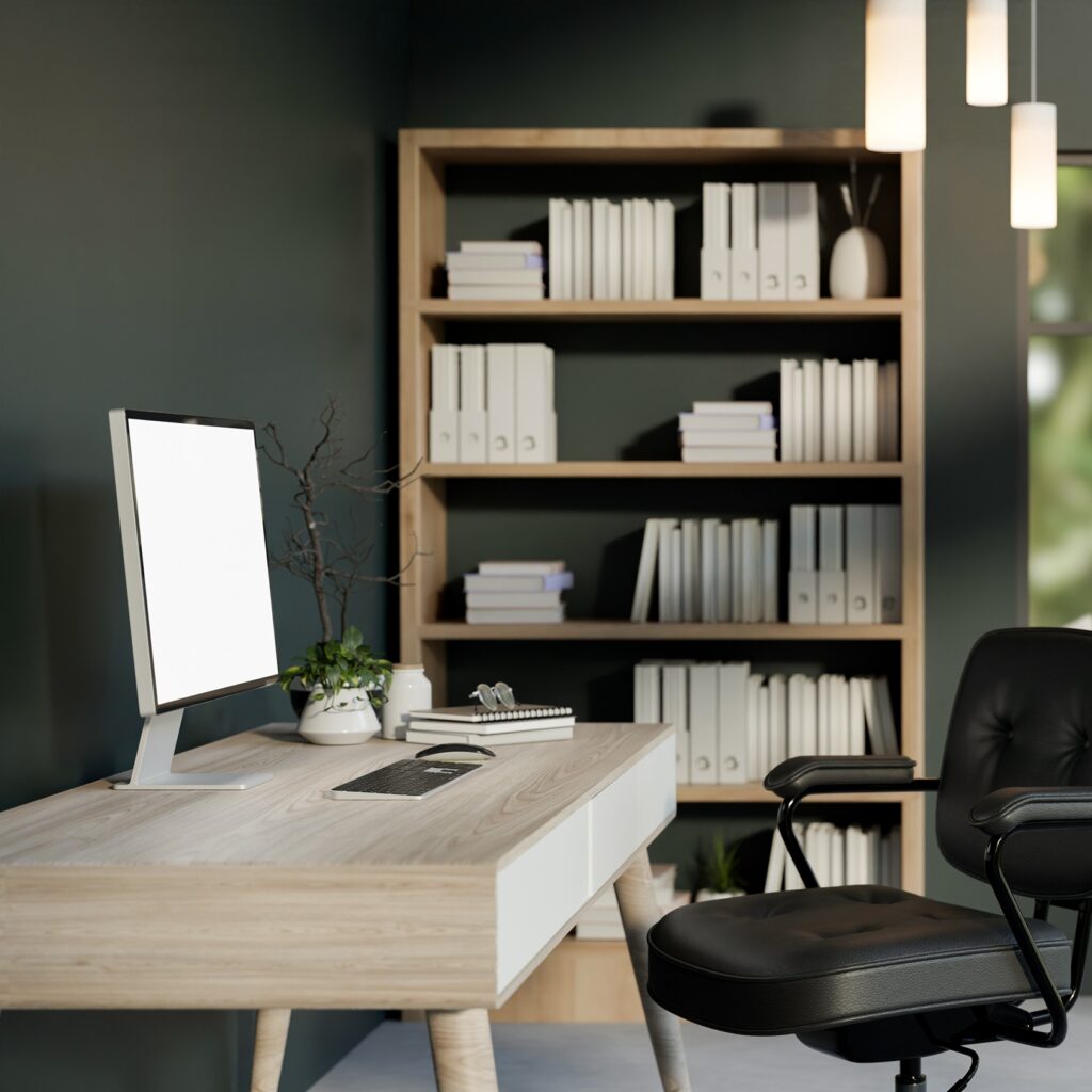 dark green accent wall in office
