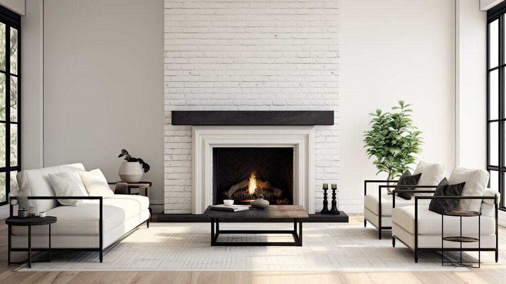 painted white brick fireplace