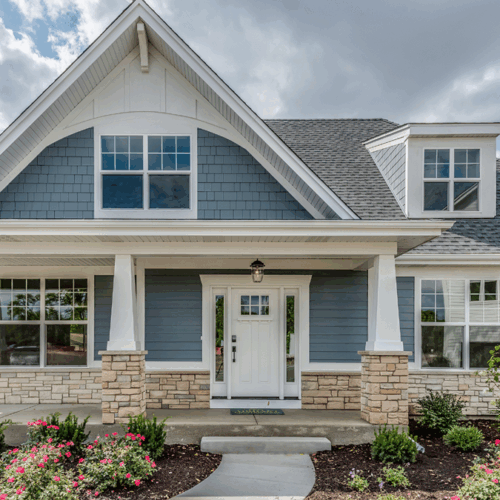 blue house with painted hardie board siding in Holly Springs