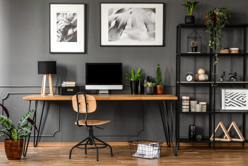 home office with matte paint sheen in gray