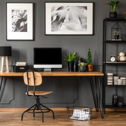 home office with matte paint sheen in gray