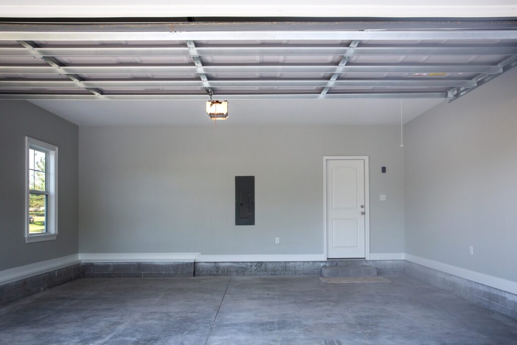 painted garage in Raleigh home with gray paint