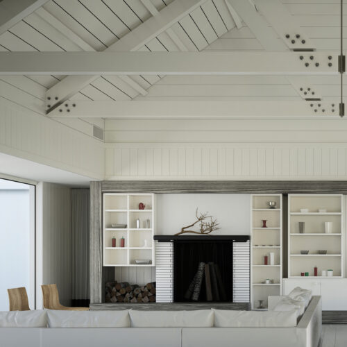 painted wood paneling on ceiling