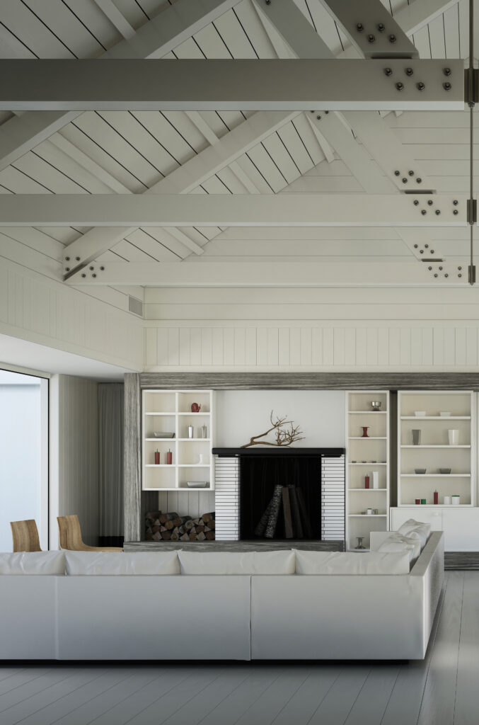 painted wood paneling on ceiling