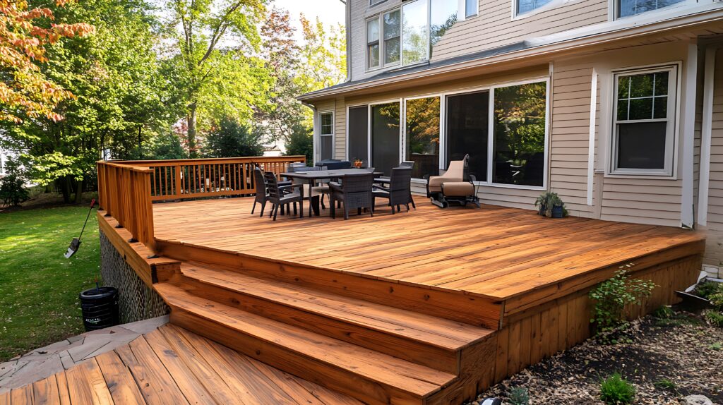 deck recently stained with semi-transparent deck stain in Holly Springs, NC