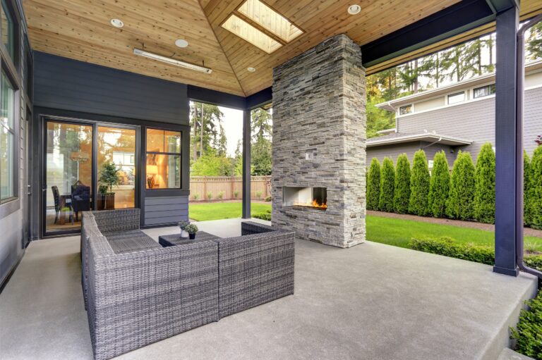 patio with gray concrete paint