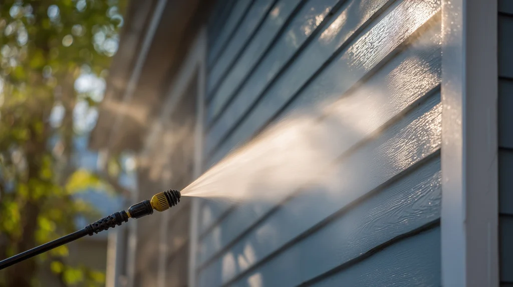 pressure washing blue house in Raleigh, North Carolina