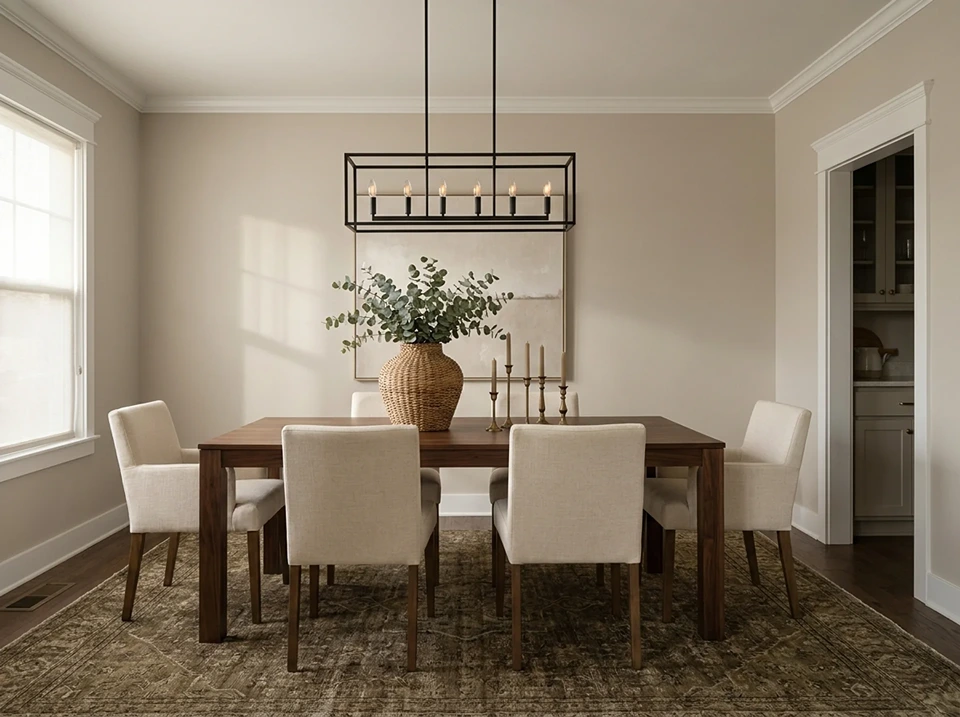 sherwin williams accesible beige on wall with white trim