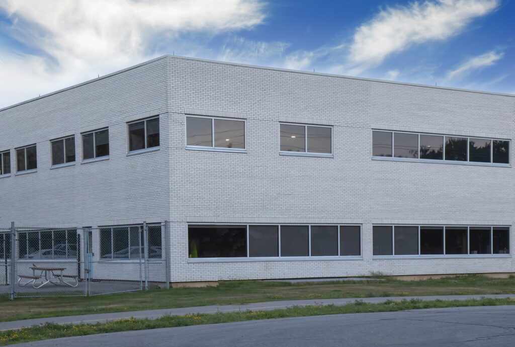 white painted brick commercial building