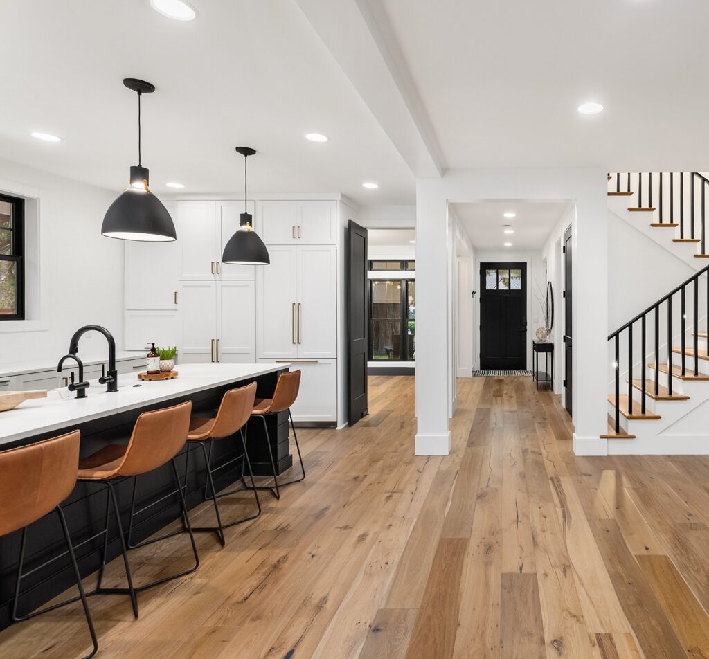 modern interior with black interior painted doors