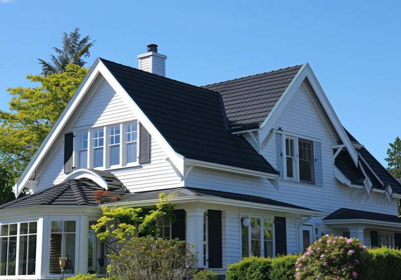 White-Siding-With-Black-Roof  exterior paint color with black roof