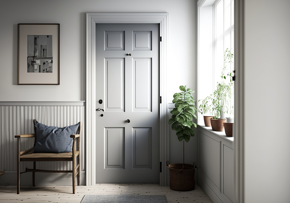 Grey interior door using the best interior paint for doors.