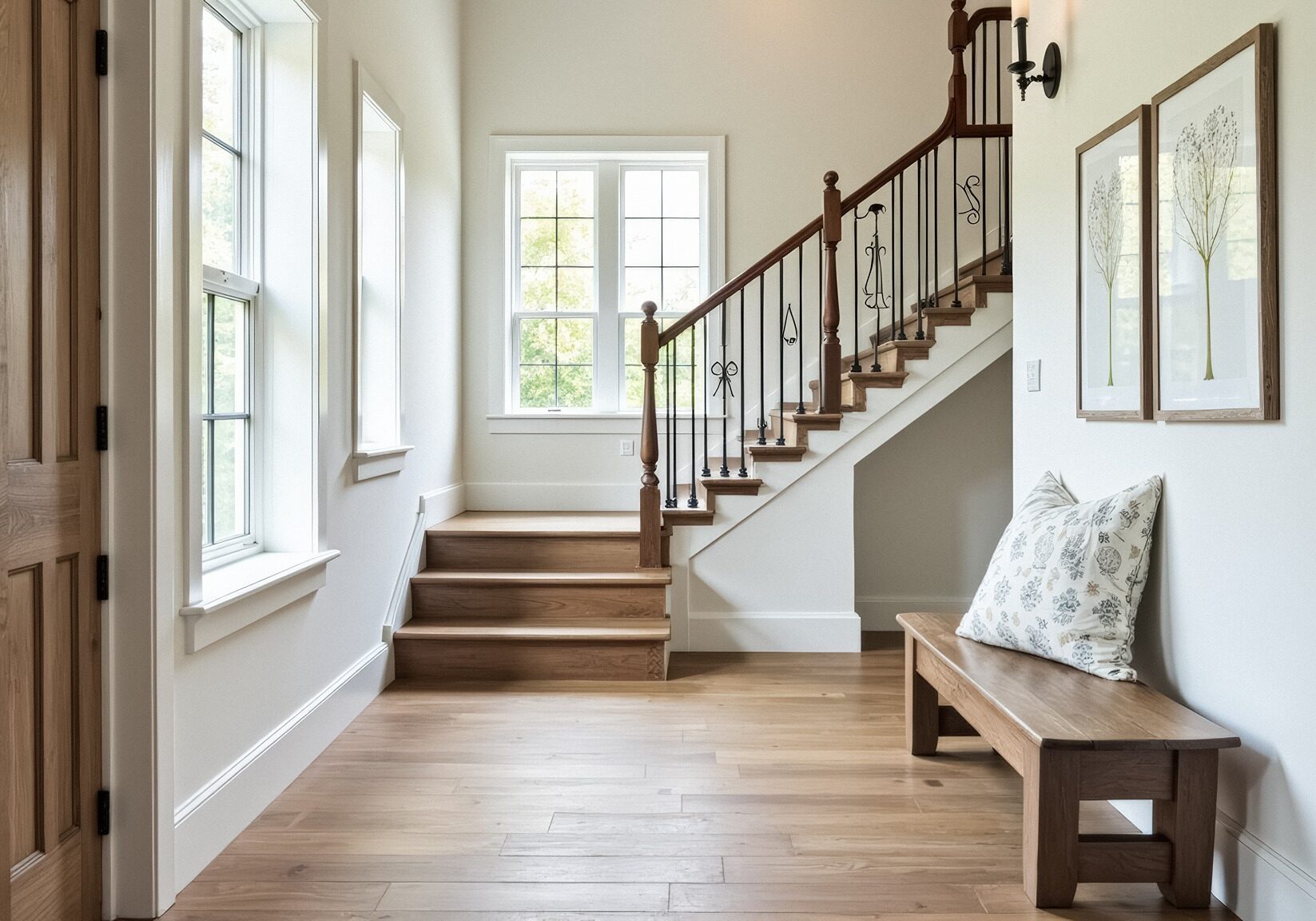 modern farmhouse hallway with the best paint sheen for hallways