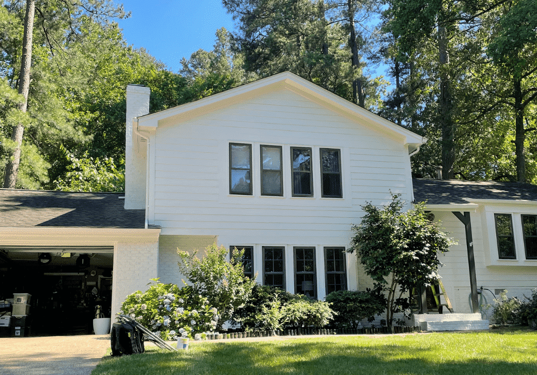White exterior transformation in Raleigh, NC by Oak City Coatings