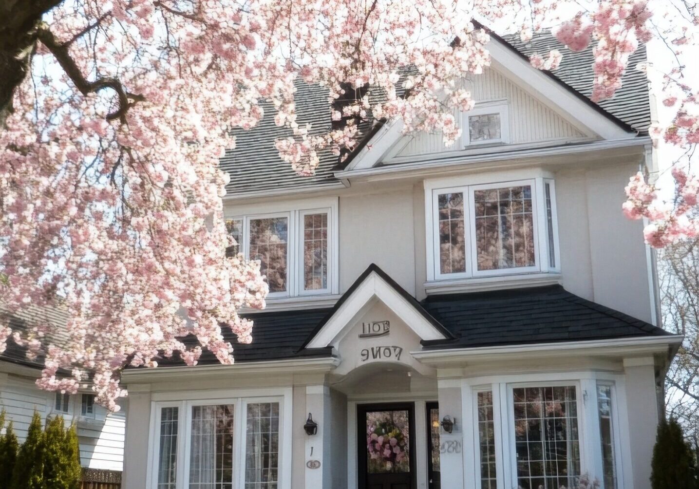 house with spring flowers during pollen season