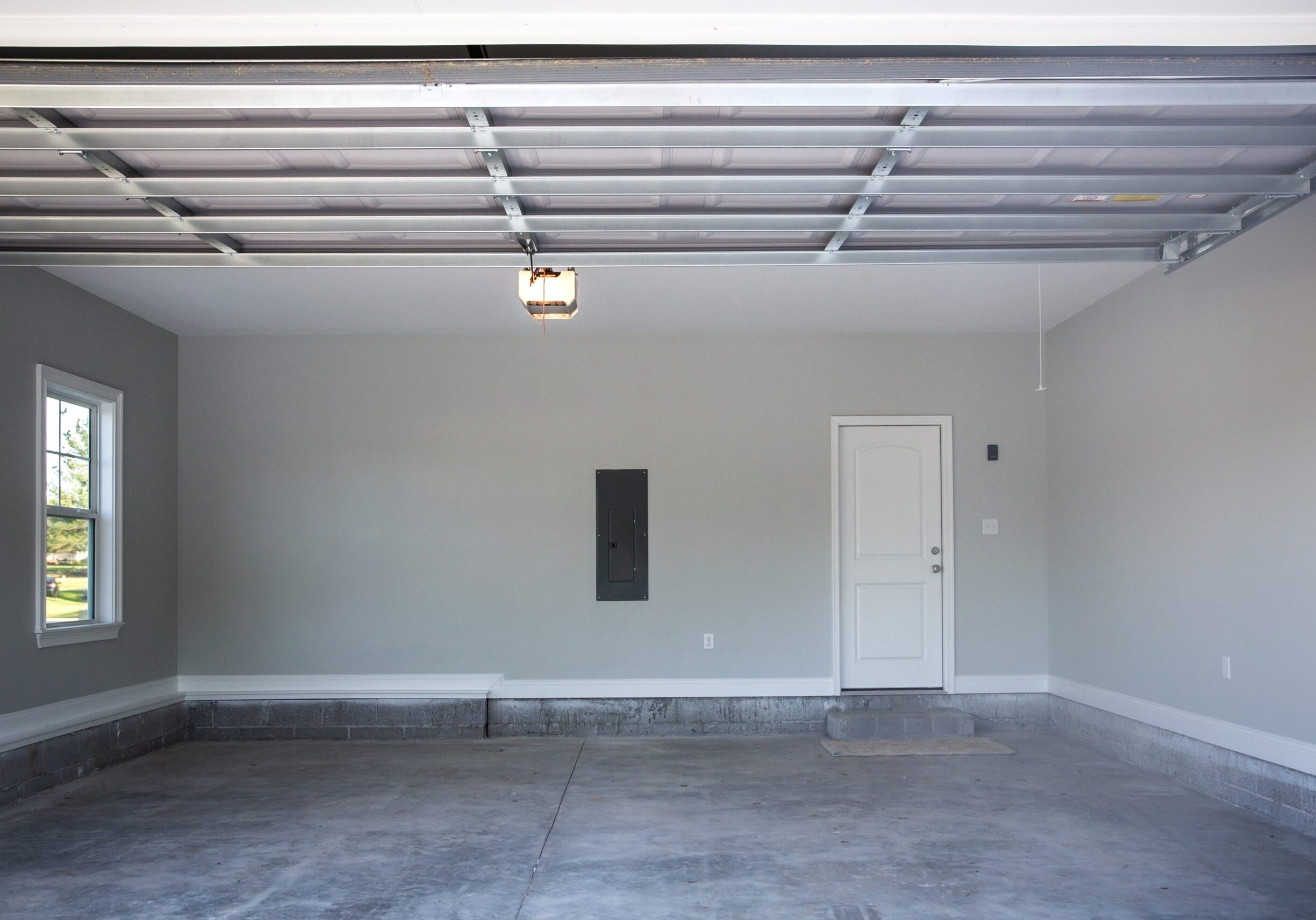 painted garage in Raleigh home with gray paint