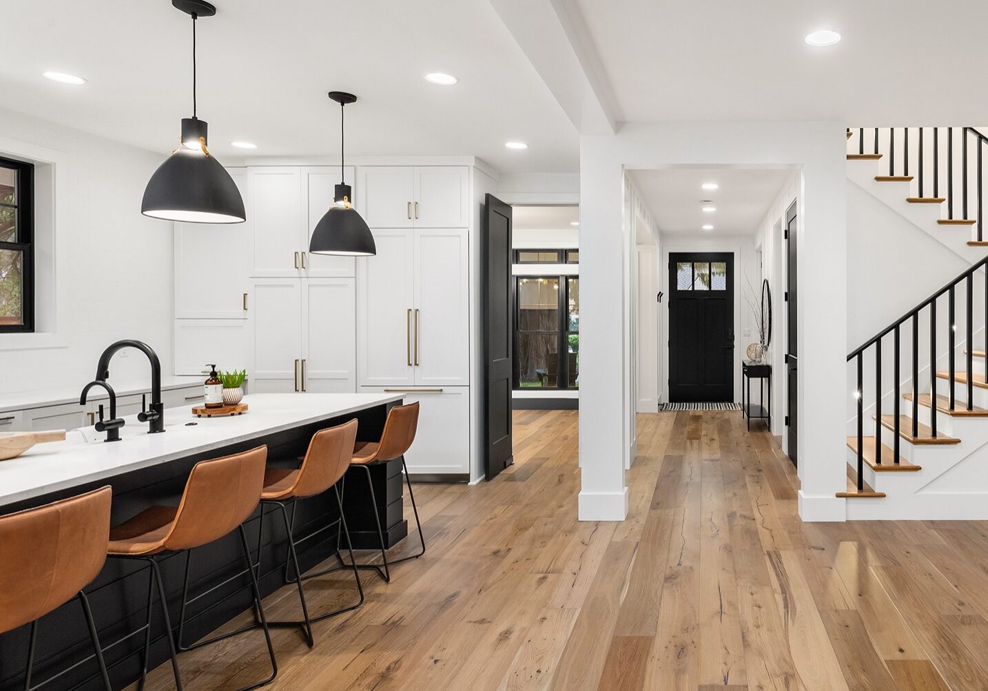 modern interior with black interior painted doors