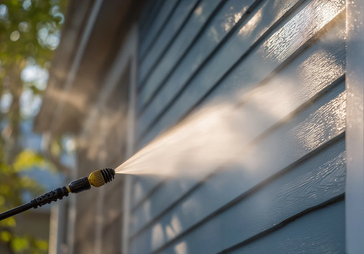 pressure washing blue house in Raleigh, North Carolina