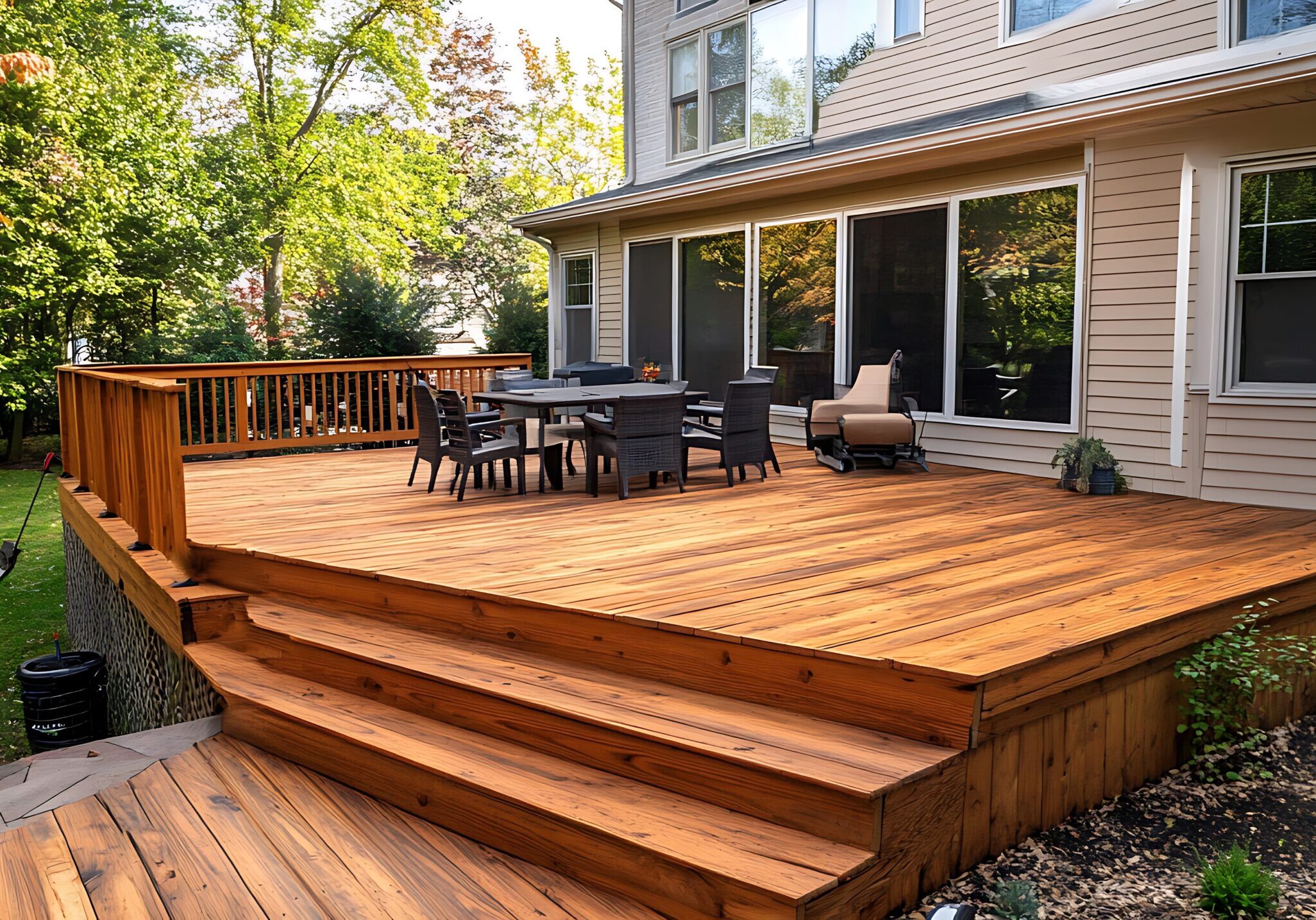 deck recently stained with semi-transparent deck stain in Holly Springs, NC