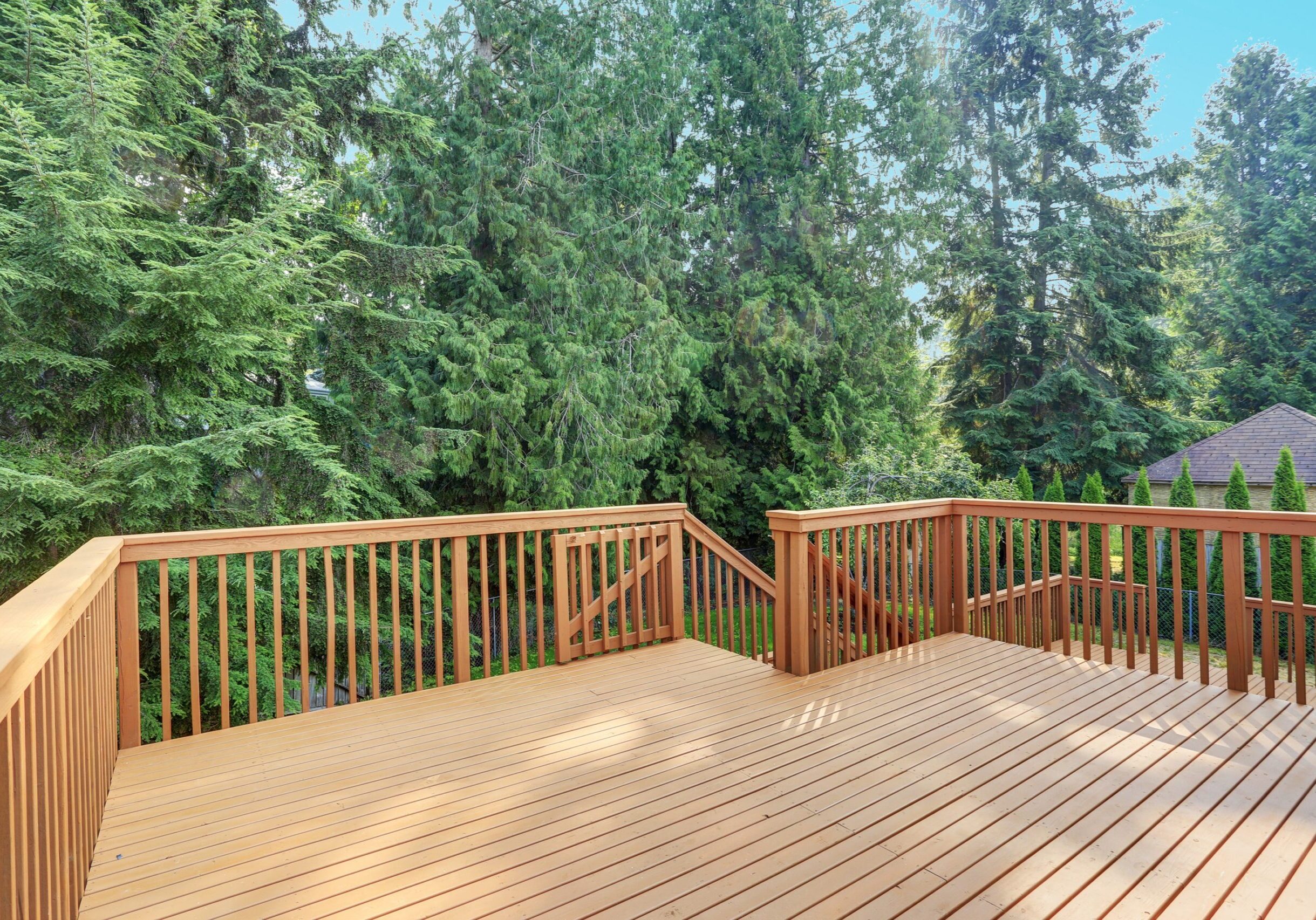 solid deck stain in backyard of cary house